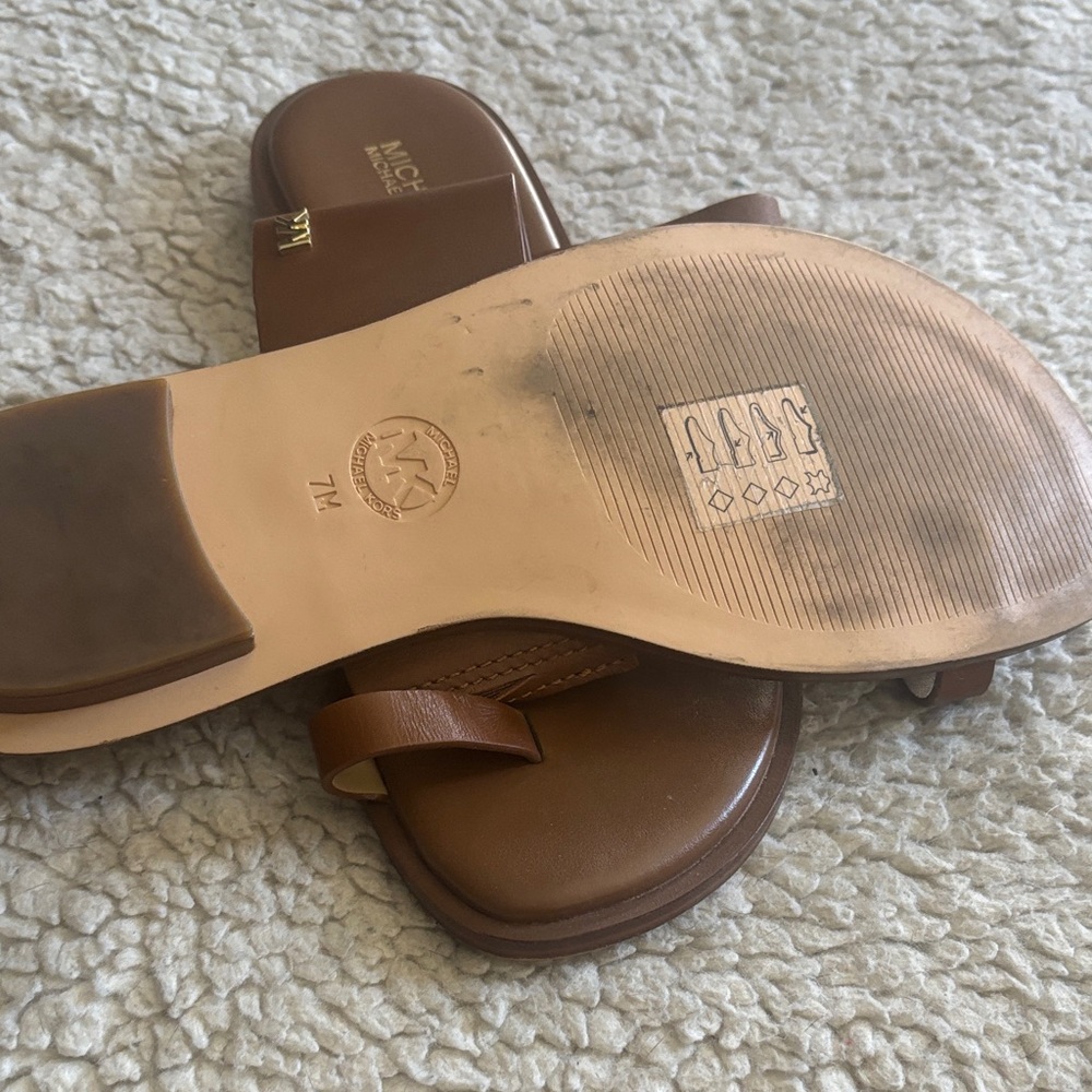 Michael Kors Tan Leather Slide Sandals - Picture 3 of 4